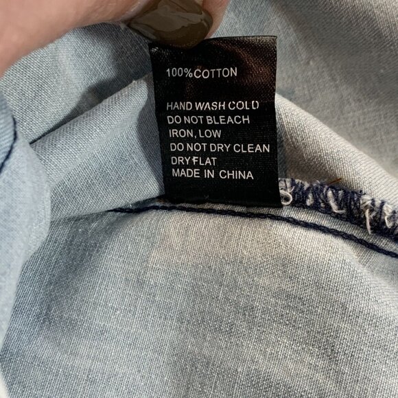 POL Women's Plaid Pocket Long Sleeve Snap Boho Western Denim Top Size S Blue - Picture 10 of 10